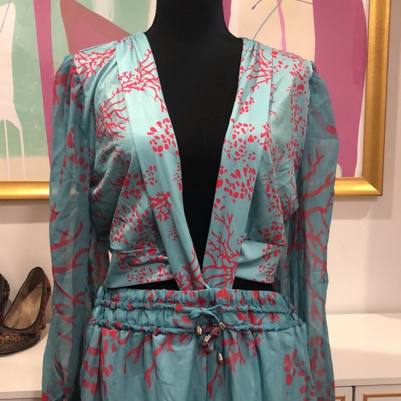 Aqua Coral Print Jumpsuit - Picture 2 of 7